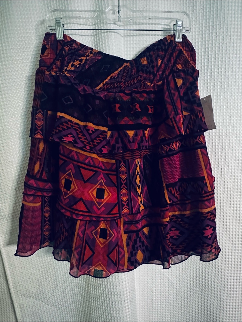 Fashion Bug Multicolor Geo-Tiered Skirt - Red, Purple, Gold